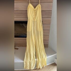 Vix Paula Germany Yellow Jumpsuit with Lace-Up Front Size Xs